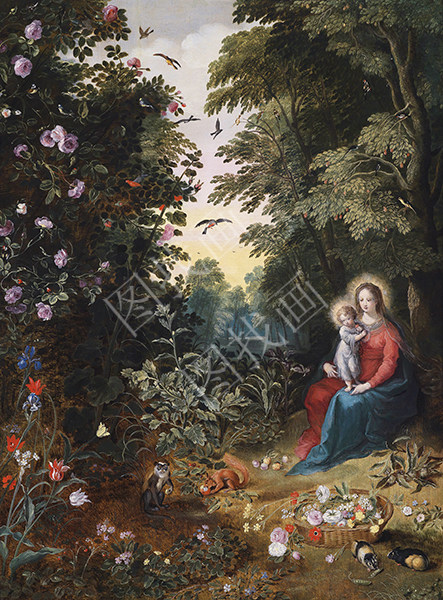Maria mit dem Kind in einer Waldlandschaft